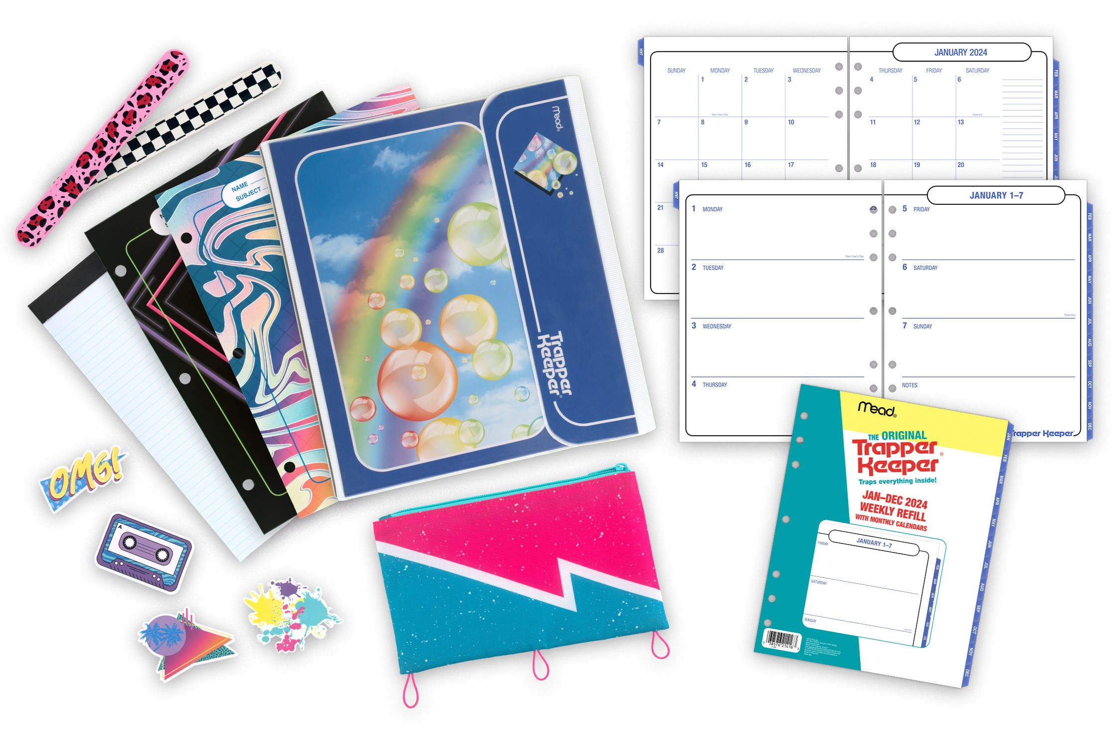 Trapper Keeper® 2024 Weekly Monthly Planning Bundle, Rainbow Bubbles